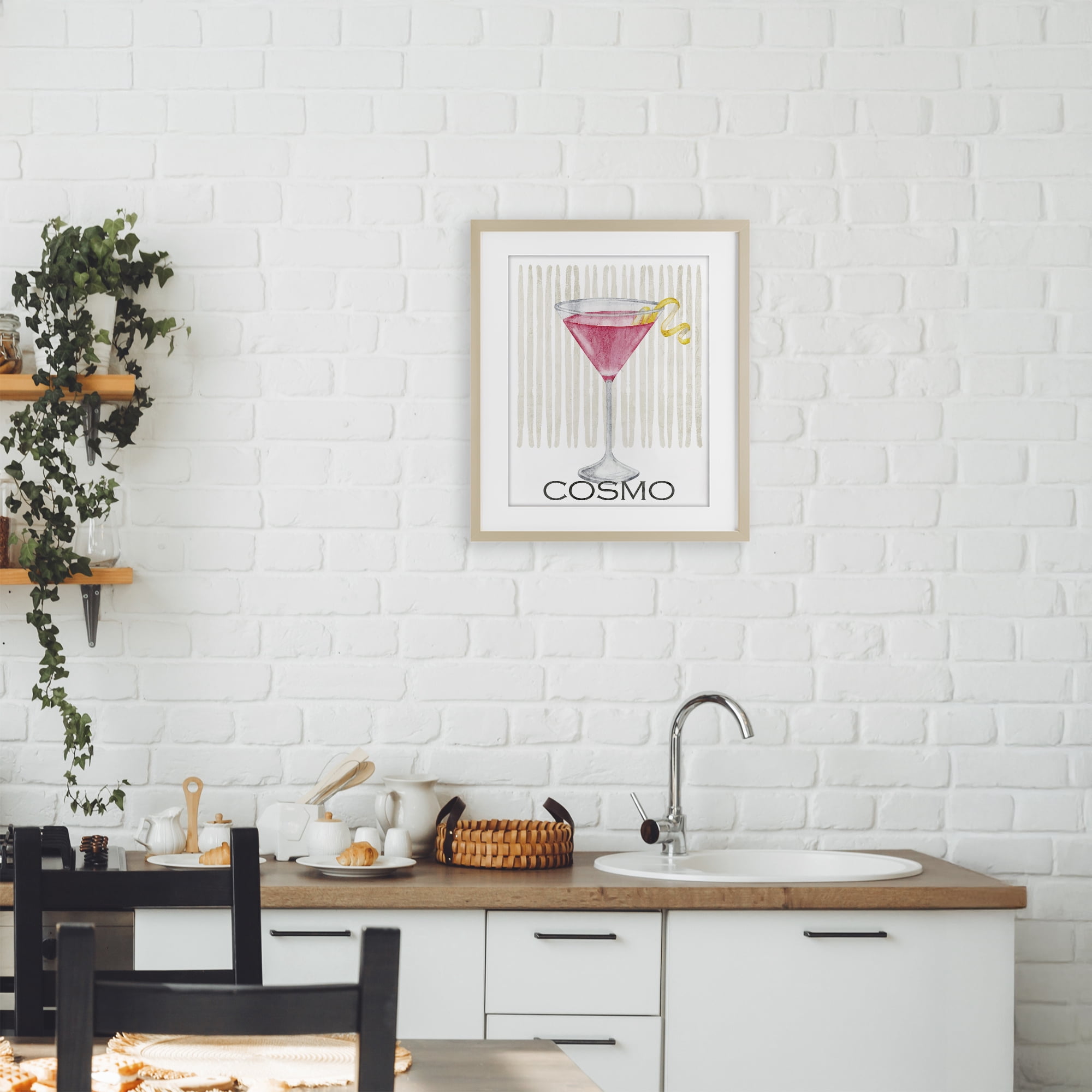 Stupell Industries Pink Cosmo on Stripes Birch Framed Print Under Glass, design by Kim Allen