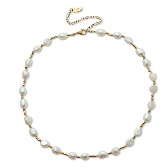 Cultured Freshwater Pearl Gold Ion-Plated Stainless Steel Necklace 18 to 21-inch