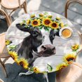 thumbnail image 2 of Farmhouse Cow Round Tablecloth, Fitted Table Cover with Elastic for 55"-60" Round Tables, Pastoral Sunflower Botanical Gray Wooden Table Cloth Outdoor Indoor Dinning Party Waterproof Tablecloths, 2 of 7