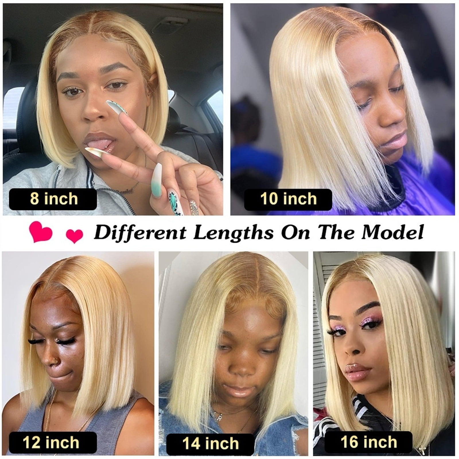 13x4 Ombre Blonde Short Bob Wigs for Women Remy Human Hair 150% Density Blonde Lace Front Wig Peruvian Hair Pixie Cut Transparent Lace Frontal Wig