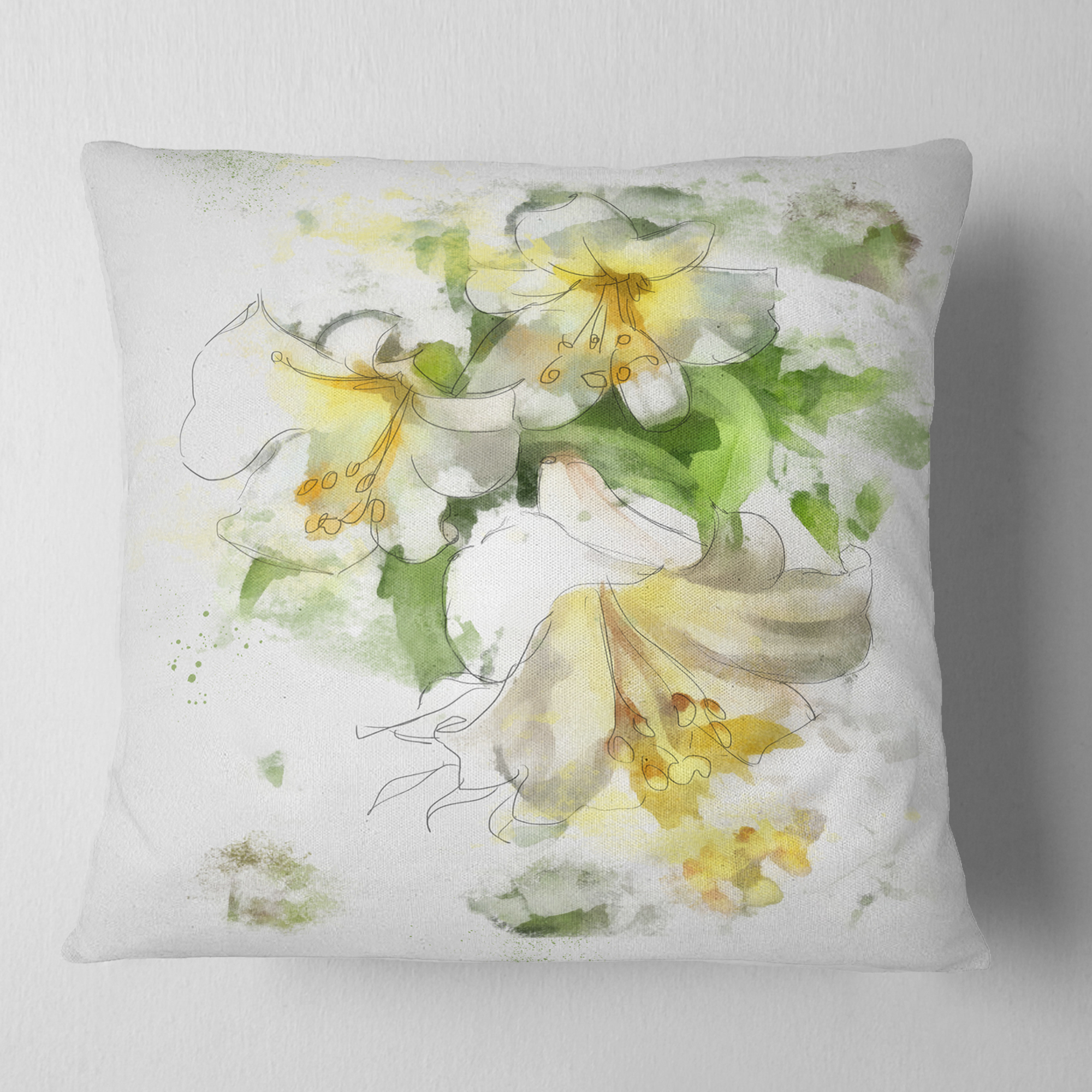 Designart Bunch of Small Flowers Watercolor - Floral Throw Pillow - 16x16