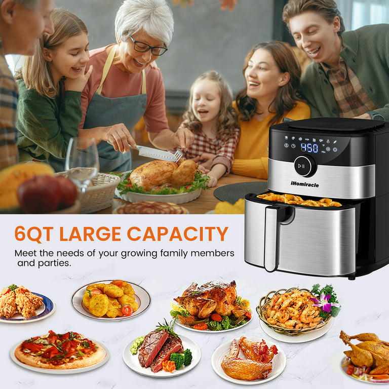 IHomiracle Stainless steel 6 Quart Air Fryer, Large Air Fryers Oven Cooker  with 8 Cooking Functions, LCD Digital Touch Screen with Precise Temperature  Control Oilless Electric Cooker, 1700W, Black 