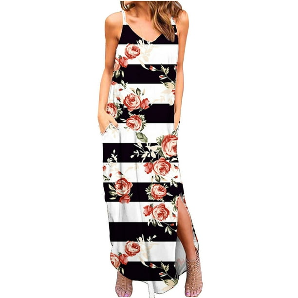 Elegante mujer Casual con cuello en V vestidos estampados verano sin mangas vestido de jersey OAVQHLG3B Store lin121212