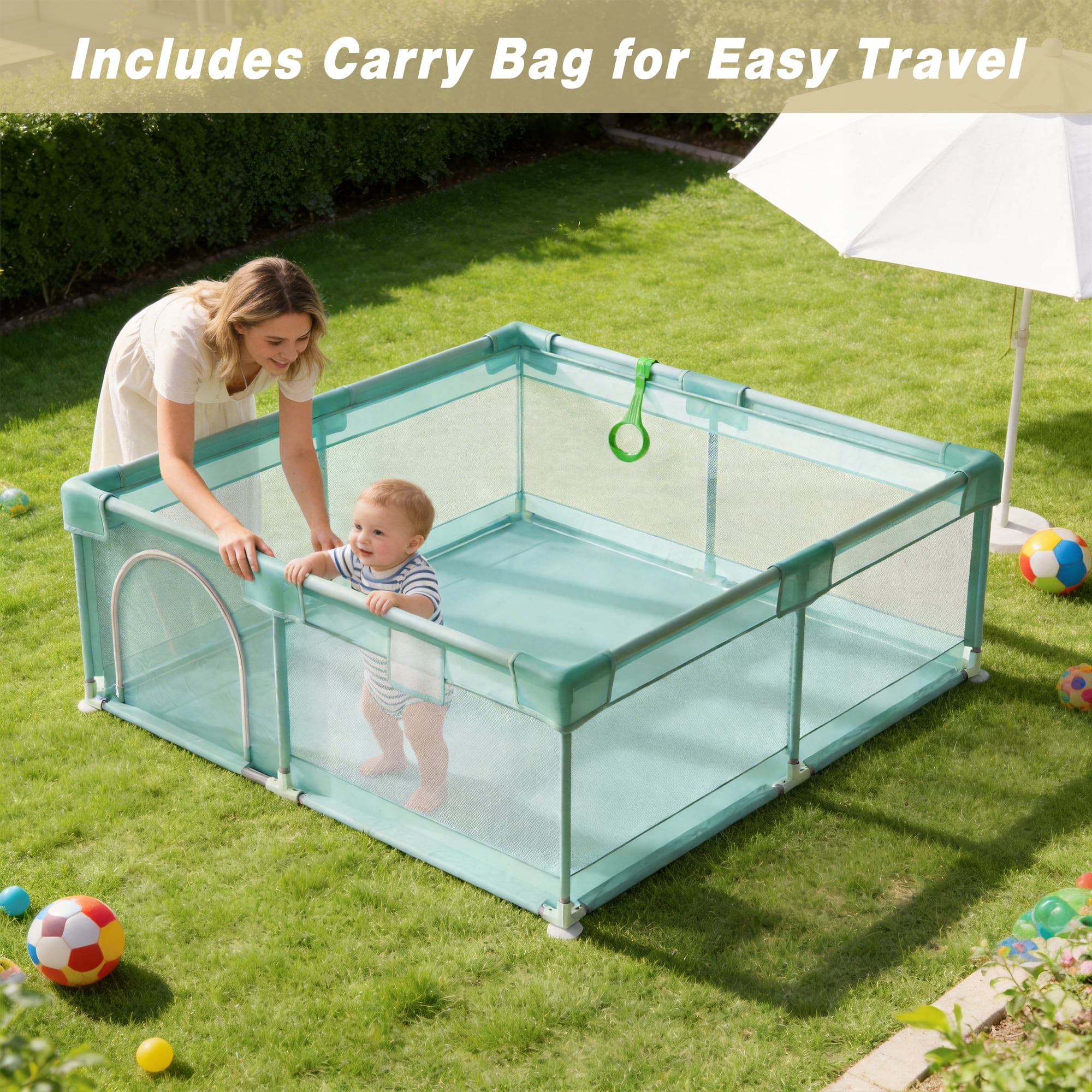 Easy4Home Large Baby Playpen 60"x60" Toddler Play Yards Safety Fence, Pale Green