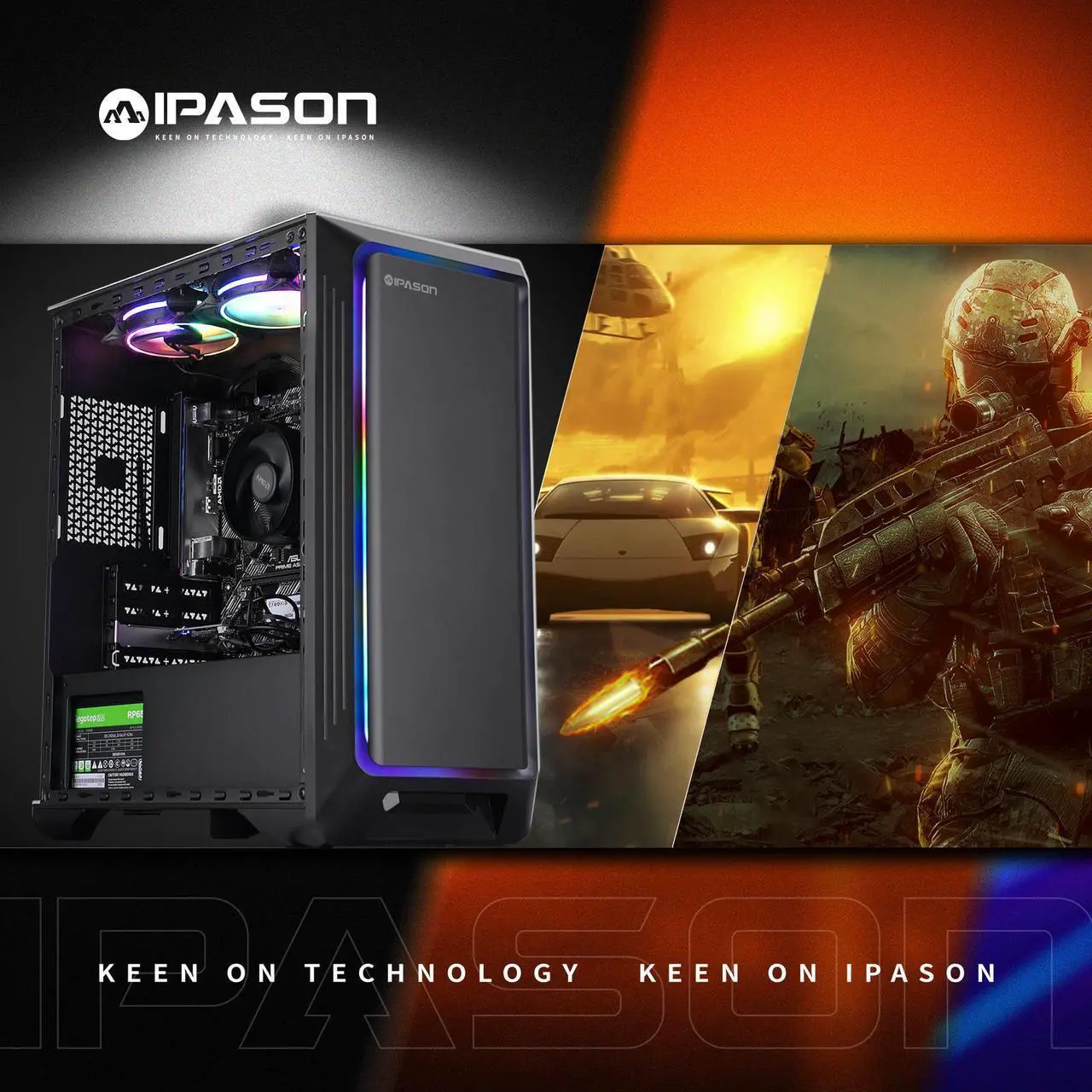 IPASON Gaming Desktop PC, AMD Ryzen 5 5600G, 16GB DDR4 3200MHz, 1TB NVMe SSD, Windows 11 Home, 550W PSU, Built-in WiFi, Performance Gaming Computer Tower