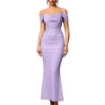 thumbnail image 2 of Vestido Maxi con Hombros Descubiertos, Corsé Fruncido, Ajustado, Vestidos Formales para Invitadas de Boda para Mujeres Púrpura L, 2 of 8