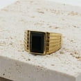 thumbnail image 2 of K-KED Classic Men's Black Stone Wedding Ring Stainless Steel Gold Plated Band Ring-7, 2 of 6