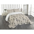 thumbnail image 3 of Ambesonne Compass Quilted Bedspread Set 3 Pcs, Continents Pattern, Queen Size, Black Grey Tan, 3 of 5