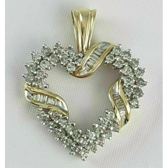 1.50Ct Lab Created Diamond Round Heart Pendant 14K Yellow Gold Silver Plated