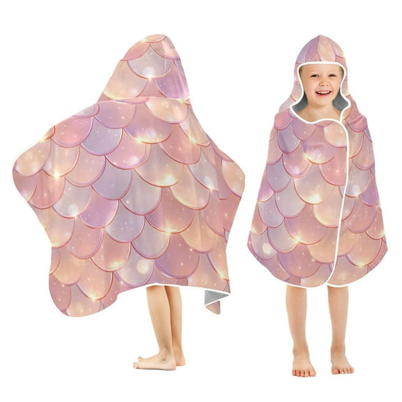 joogoo Pink Gradient Scales Kids Hooded Beach Towel Baby Bath Towel 23.5"x50"