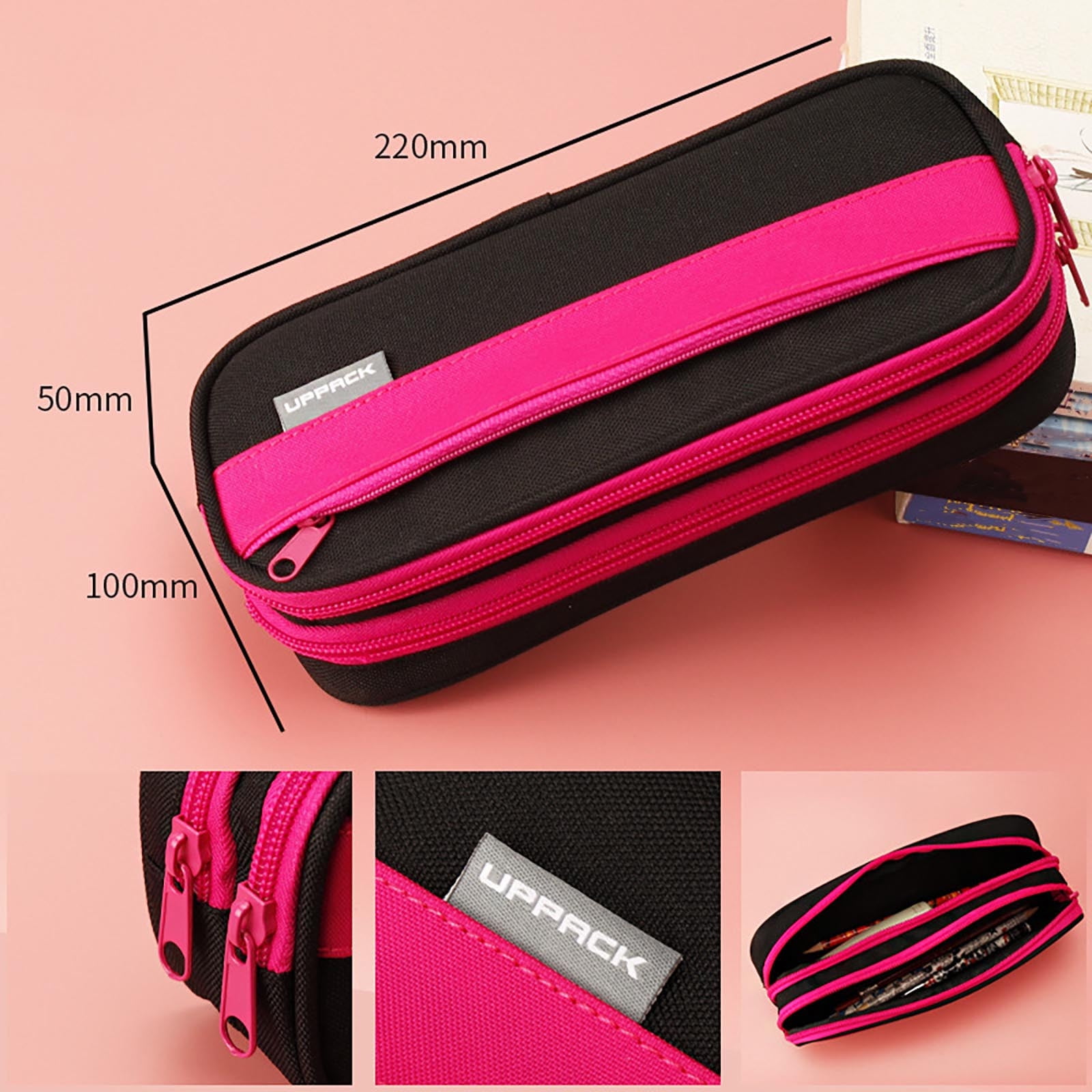 Pompotops Pencil Case Pen Bag Holder Pouch, Three-layer Color
