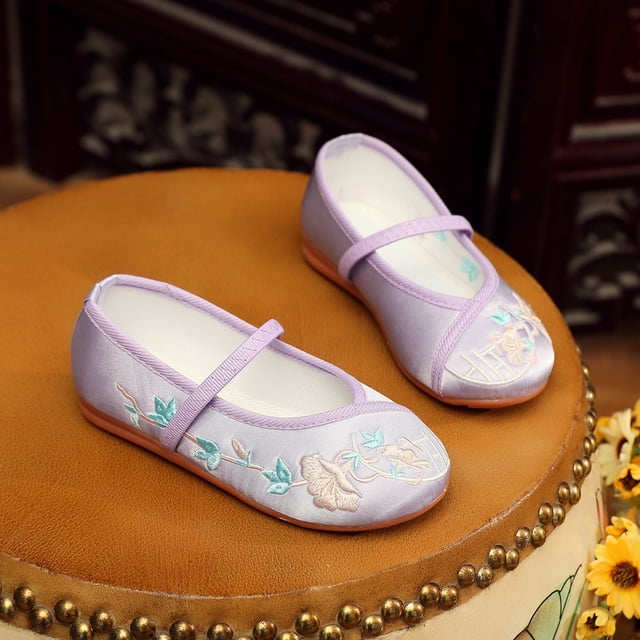 Zapatos de tela de fondo de baile para niñas, suela de cuero suave para niños, zapatos de baile étnicos bordados de estilo tradicional chino