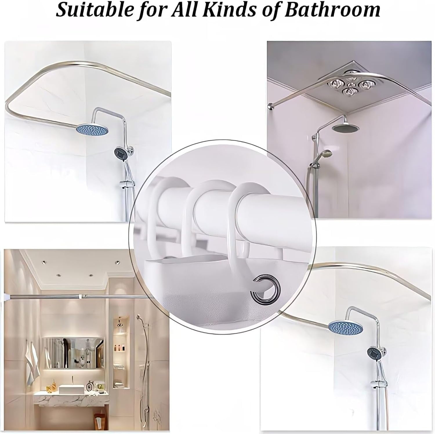 Family Shower Curtain Set Black Home Bathroom Set with Shower Curtain and Rugs and Accessories Bathroom Decor Curtain with 12 Hooks