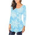 thumbnail image 1 of Camiseta informal para mujer, blusa estampada de manga larga con cuello redondo y fruncido Pompotops  FGAJ9553, 1 of 6