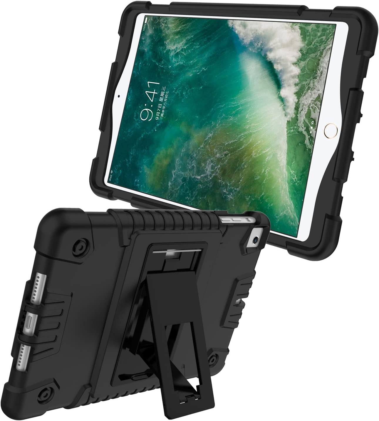 Feishell for iPad Pro 11 Case 2018 with Pencil Holder, Shockproof Rugged Kids Child Proof Rubber EVA Bumper Heavy Duty Case with Kickstand Protective Cover for Apple iPad Pro 11", Black