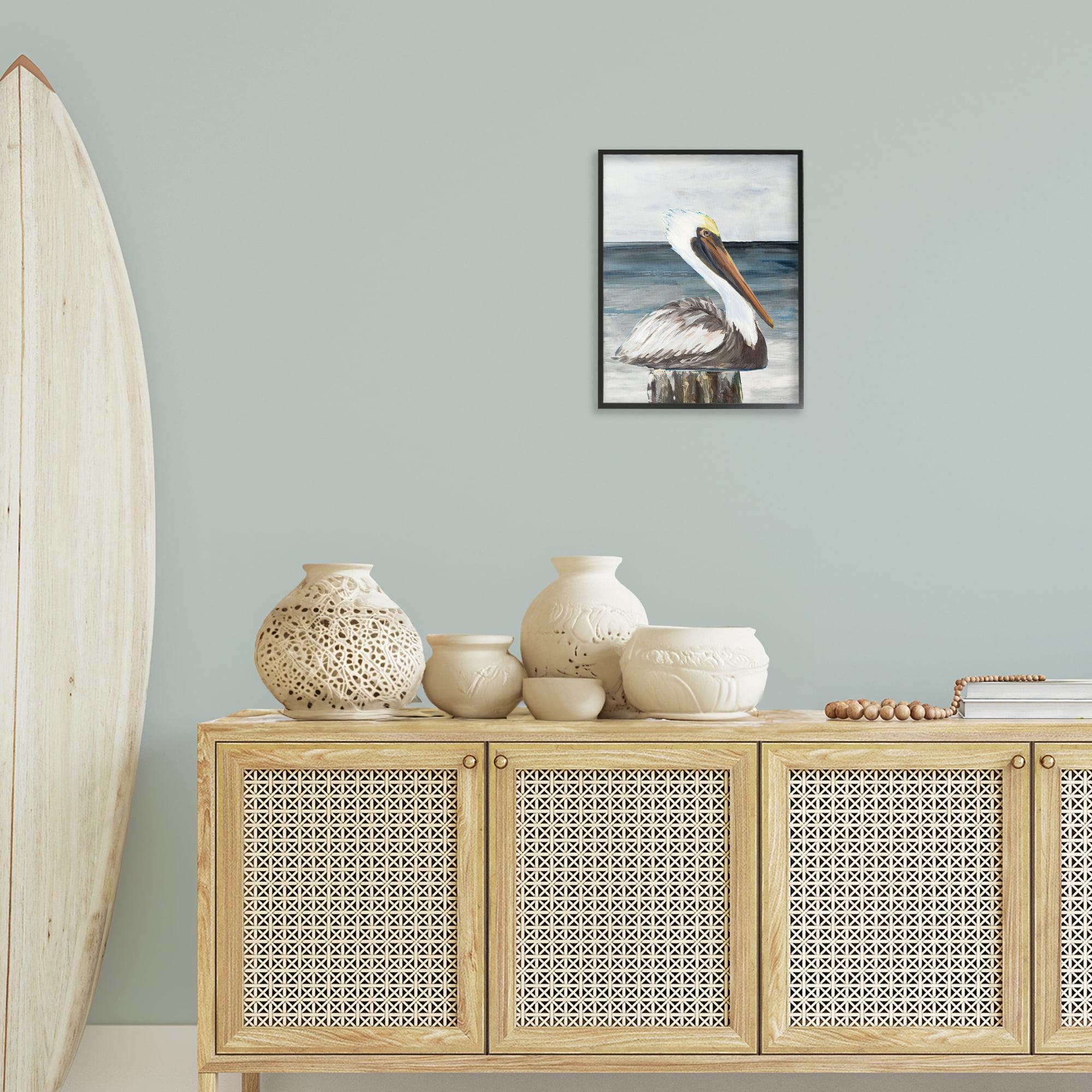 Stupell Industries Resting Beach Pelican Animals & Insects Painting Black Framed Art Print Wall Art, 16 x 20