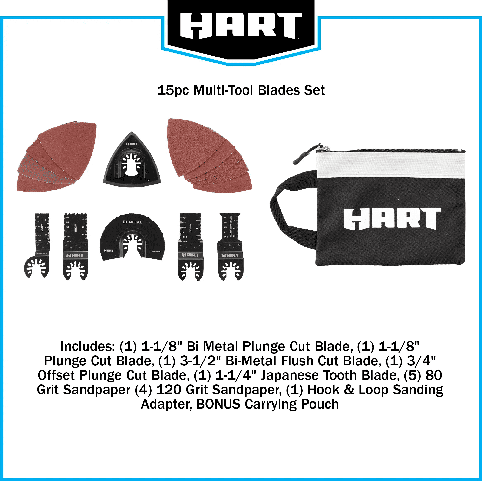 HART 15 Piece Oscillating Multi-Tool Blade and Accessory Set