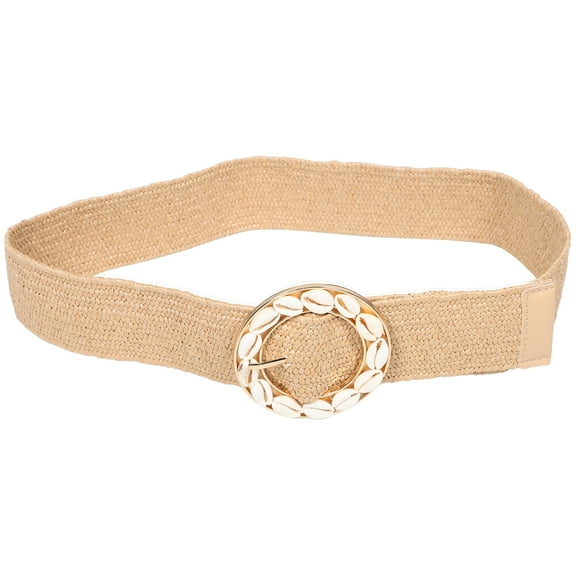 Bohemian Women Belts Wide Stretch Elastic Belt With Round Buckle And Shell Decoration For Vacation Outfits Dresses