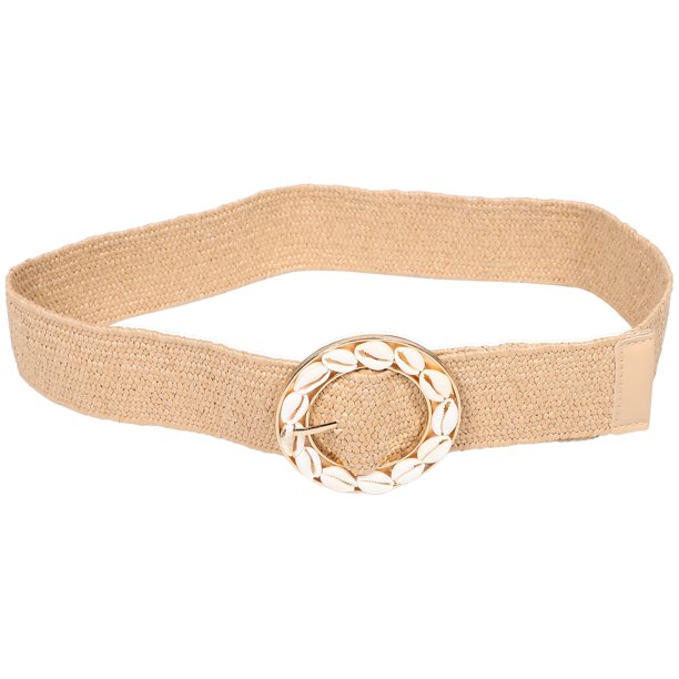 BRIGHTFUFU Cinturones bohemios para mujer, cinturón elástico ancho con hebilla redonda y decoración de conchas para vestidos de vacaciones