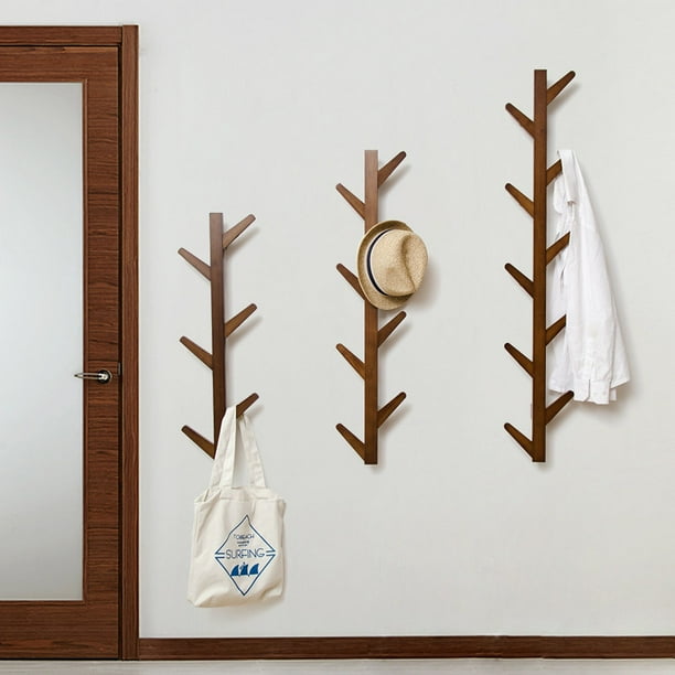 Montado en la pared Elegante Perchero Perchero de pared sin perforaciones Perchero para colgar en la pared de madera maciza y perchero creativo detras de la puerta 3piece ShuxiuWang 1327537091868 Walm...