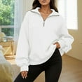 thumbnail image 2 of Fiaer Quarter Zip Pullover Women Plus Size Loose Fit V Neck Trendy Sweatshirts Long Sleeve Lapel Collared Casual Comfort Pocket Tops White XL, 2 of 7