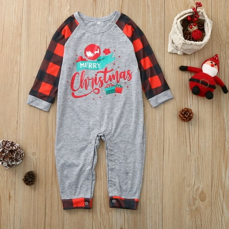 

Ruhiku GW Christmas Toddler Kid Baby Boy Girl Plaid Romper Jumpsuit Family Clothes Pajamas Baby 80