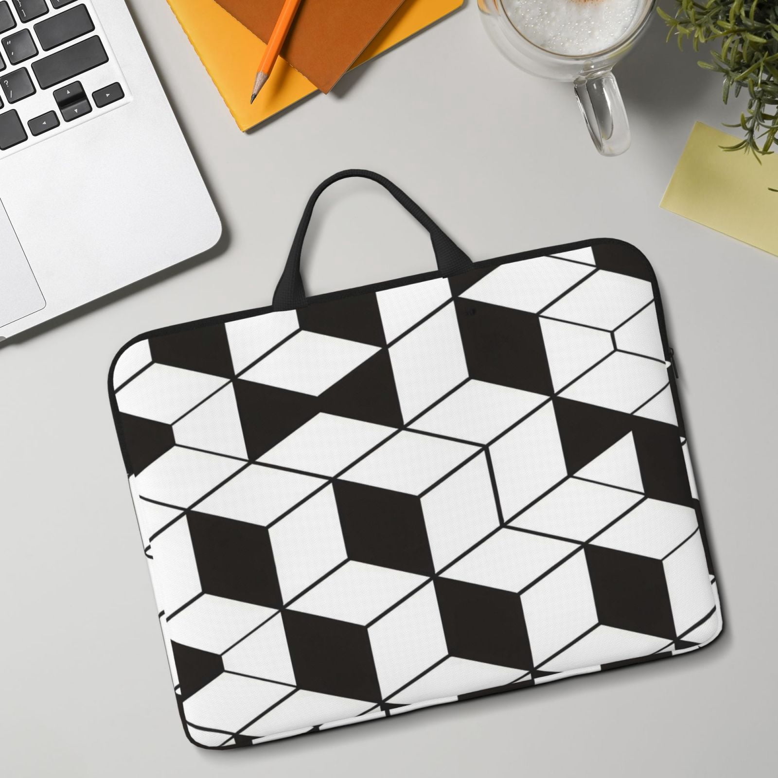 Laptop Sleeve Bag For Women Men 14inch Waterproof Durable Protective Computer Carrying Cover Handle Laptop Case Bag White And Black Checkered Pattern (3)
