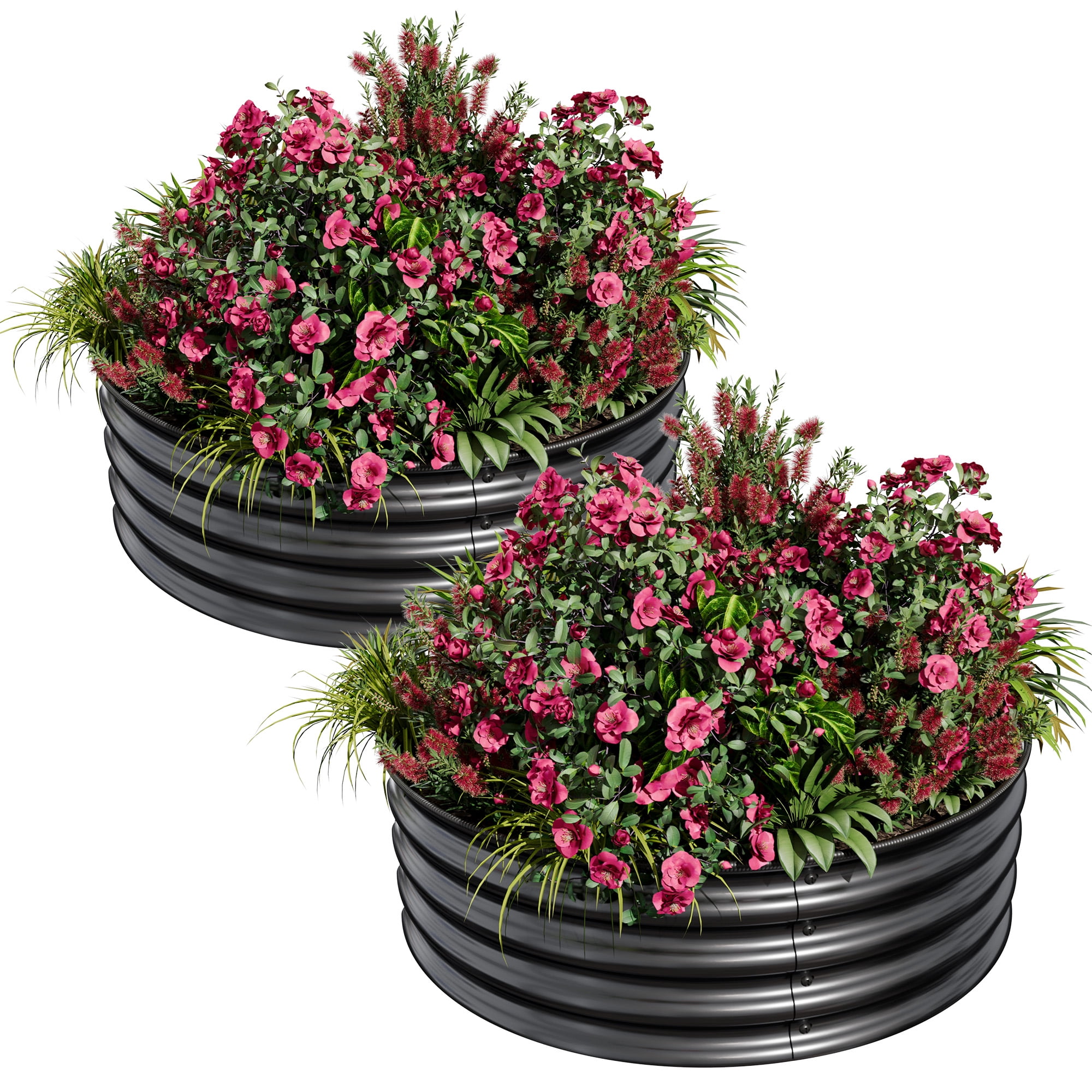 2 Pack 2x2x1ft Round Galvanized Steel Raised Garden Bed, Rust-Resistant Planter with Safe Rubber Edges, Quick Assembly for Vegetables & Outdoor Landscaping, Black