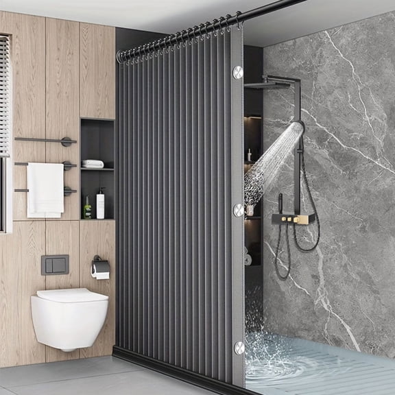 Btidfty 180x200cm Foldable Double-Sided Magnetic Waterproof Bathroom Shower Curtain with 14 Hooks, Privacy Wet-Dry Divider for Rvs and Bathrooms