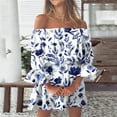 thumbnail image 2 of Enjoytime Sexy Mini Dresses for Women Off The Shoulder Puff Sleeves A Line Dresses Ruffle Tropical Floral Printed Womens Dresses, 2 of 4