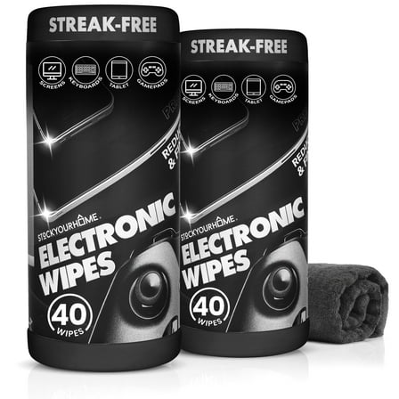 Electronic Screen Cleaner Wipes (80 Count, 2 Pack), Streak Free Pre-Moistened Wipes for Cleaning TVs, Laptops, Phones, Watches, Glasses, Cameras and Computer Screens