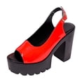 thumbnail image 2 of Lenago Women's Platform High Heel Sandals Open Toe Chunky Heel Slides Dress Shoes Backless Loafers Slip On for Summer Party Night Out Red 8.5, 2 of 9