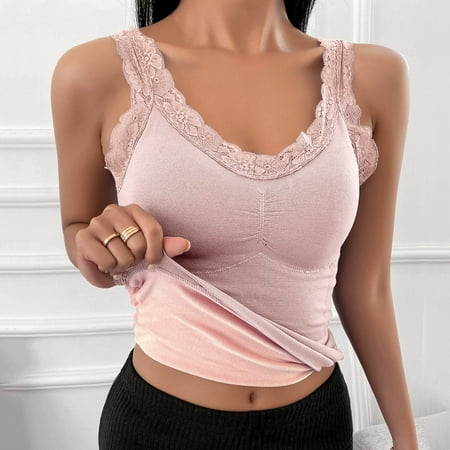 Bpxiofoy Camisole Tops for Women Bras for Women Top Shirt Trim Tank Underwear Plus Velvet Base Shirt Slim Vest Tank Tops with Built In Bras Built In Bra Tank Tops for Women Pink One Size
