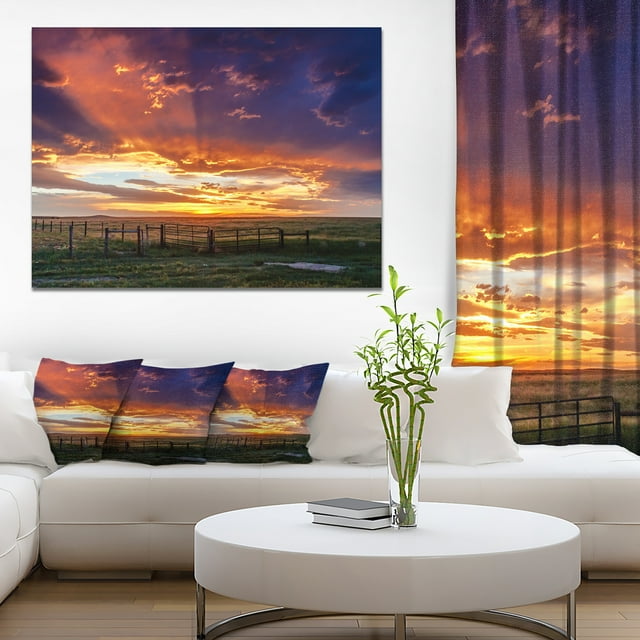 Coucher de Soleil Dramatique sur Prairie - Grande Toile Paysage