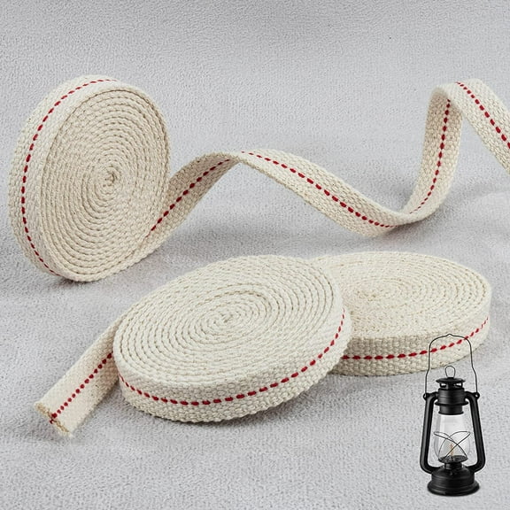Lamp Wick Lantern Wick - Lantern Wicks 3 Rolls 1/2 Inch Flat Cotton Oil Lamp Wick with Genuine Red Stitch Replacement Oil Lanterns Wick for Paraffin Oil Kerosene Based Lanterns and Candle Burners