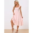 thumbnail image 4 of DARING DIVA Square Neck Boho Sleeveless Ruffle Tiered Smocked Sundress XS Pink, 4 of 6