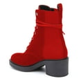 thumbnail image 2 of YDN Women's Closed Round Toe Lace Up Combat Booties Chunky Block Low Heel Ankle Boots Winter Date Party Shoes Size 8.5 Red, 2 of 4