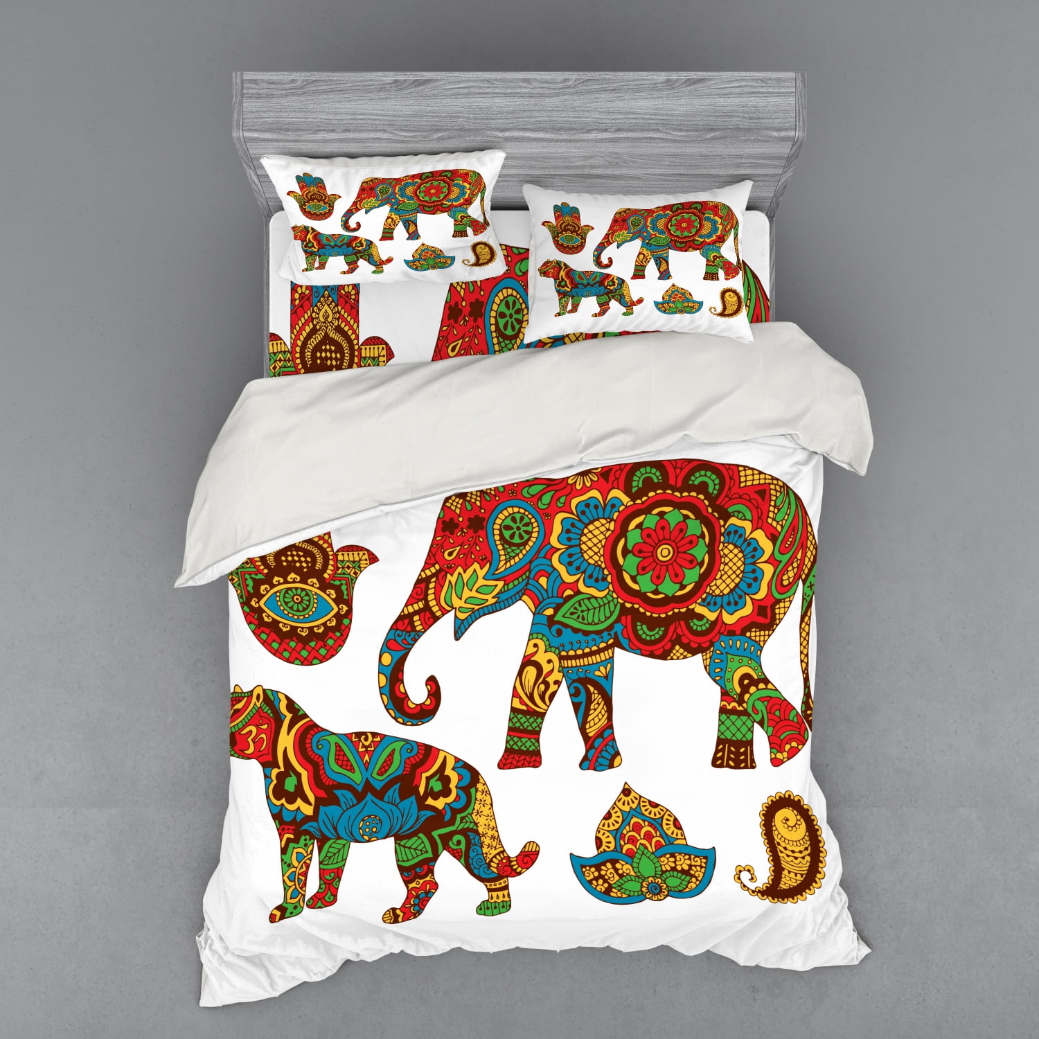 Hamsa Duvet Cover Set, Savannah Animals Paisley and Hamsa Hand Pattern