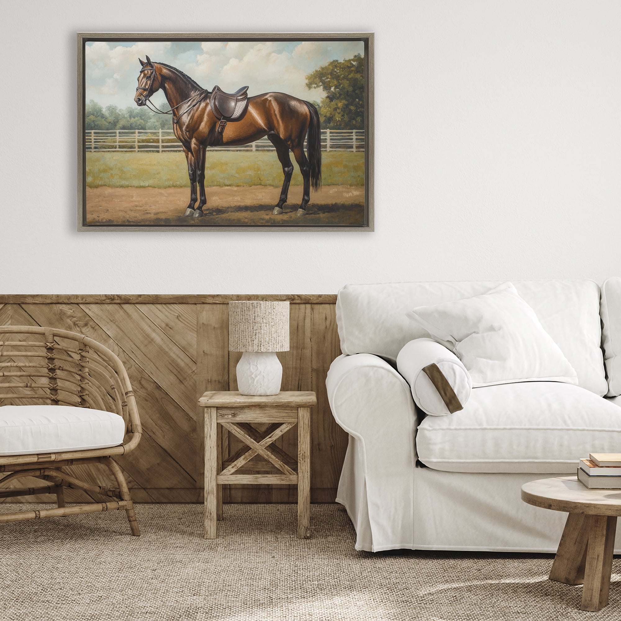 Stupell Industries Saddled & Ready For The Show Brown Framed Floater Canvas Wall Art, design by Petal Prints Design