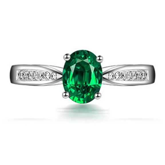 Classic Green Emerald 8x6mm Oval Shape 1.75 Carat Green Stone Moissanite Diamond Engagement Ring in 10k White Gold