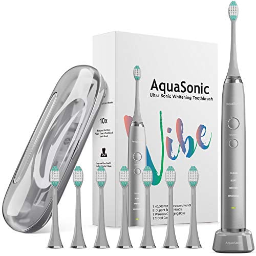 3 Modes & Smart Timers AquaSonic Pulse Ultra Whitening Electric Toothbrush w Activated Charcoal Whitening Bristles Home & Travel Toothbrush Sonic Rechargeable Toothbrush Lasts 45 Days 