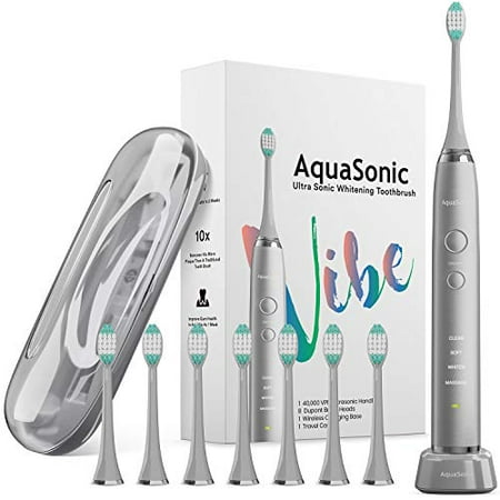 AquaSonic VIBE series Ultra Whitening Electric Toothbrush - 8 DuPont Brush Heads