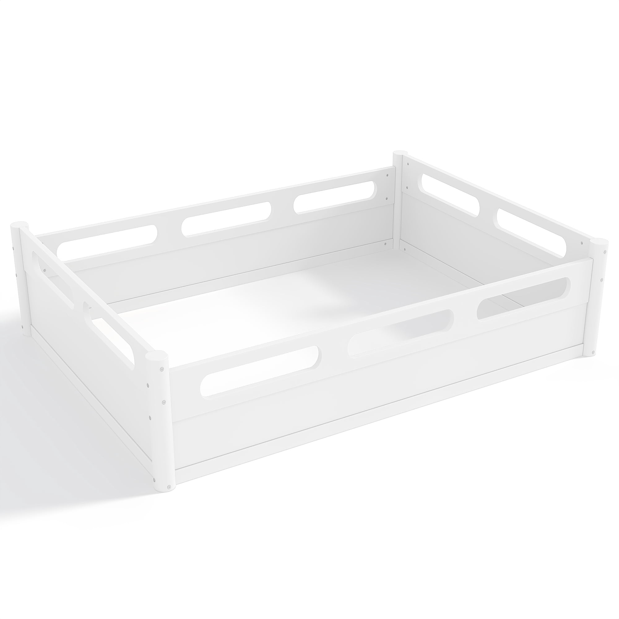 Leumius Full Size Floor Bed with Full-length Guardrails,Low Profile Montessori Bed Frame,Easy Assembly, No Box Spring Needed,White