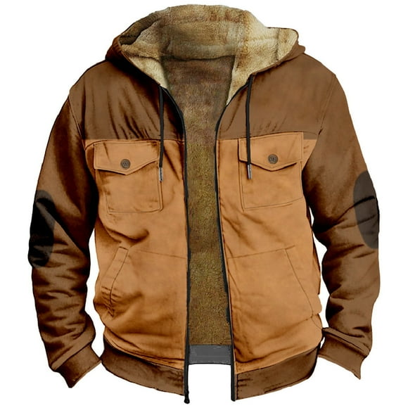 2DXuixsh Chandail à Capuchon pour Hommes Surdimensionné Rétro Couleur Unie Manches Longues Col Montant Trois Manteaux pour Hommes Sangle Longueur Taille Vêtements de Sport Chandails en Molleton Café Taille g
