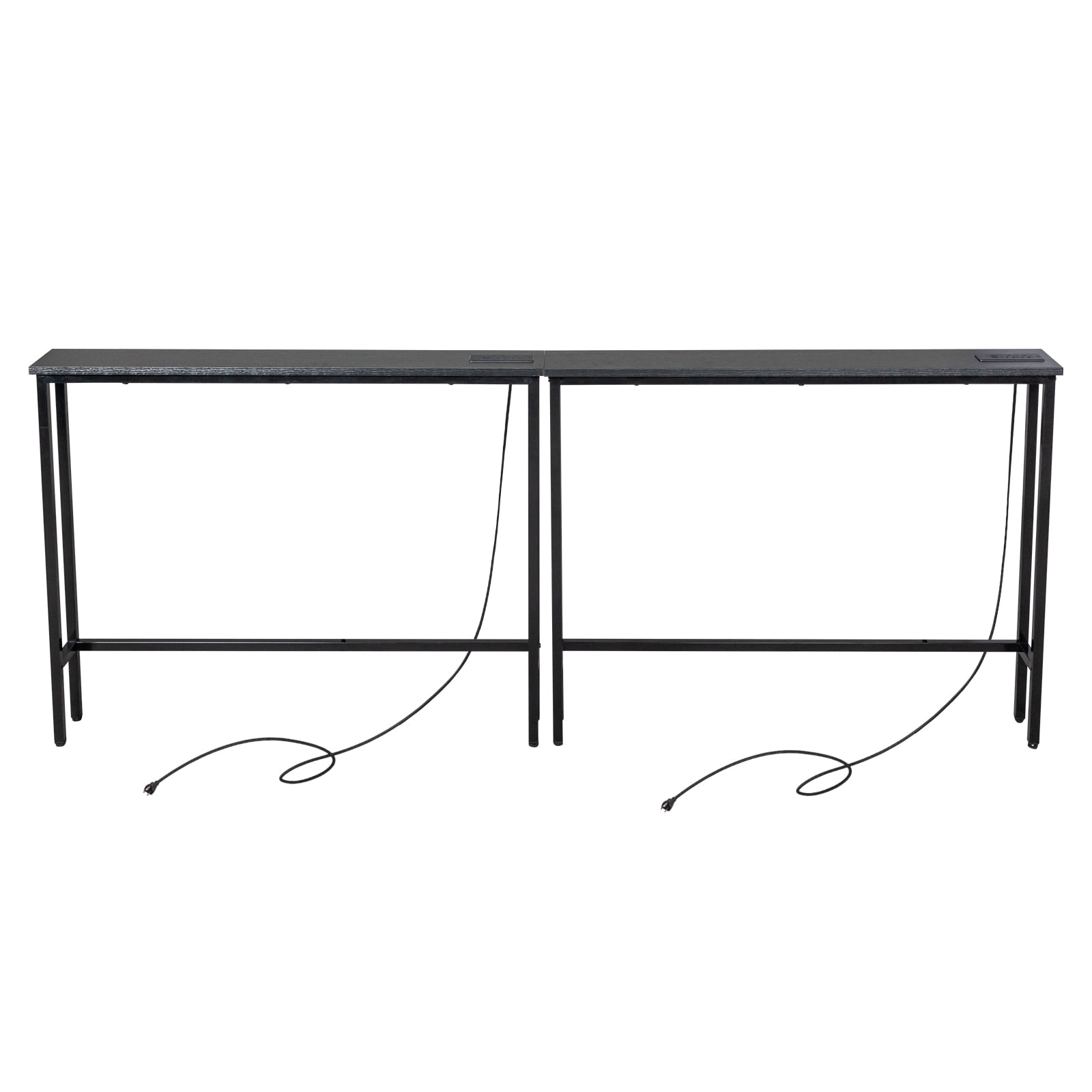 2 Pack 39.4" Narrow Console Sofa Table with Power Outlets and USB Ports, Long Couch Table with Metal Frame and Charge Station with 4.9ft Extension Cord, Black