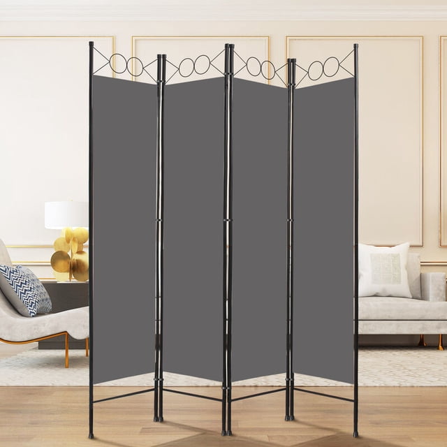 Biombos Separadores de 4 Paneles, Separadores Ambientes Plegable 160 x 180cm, Biombos paraInterior Exterior Balcón, Gris