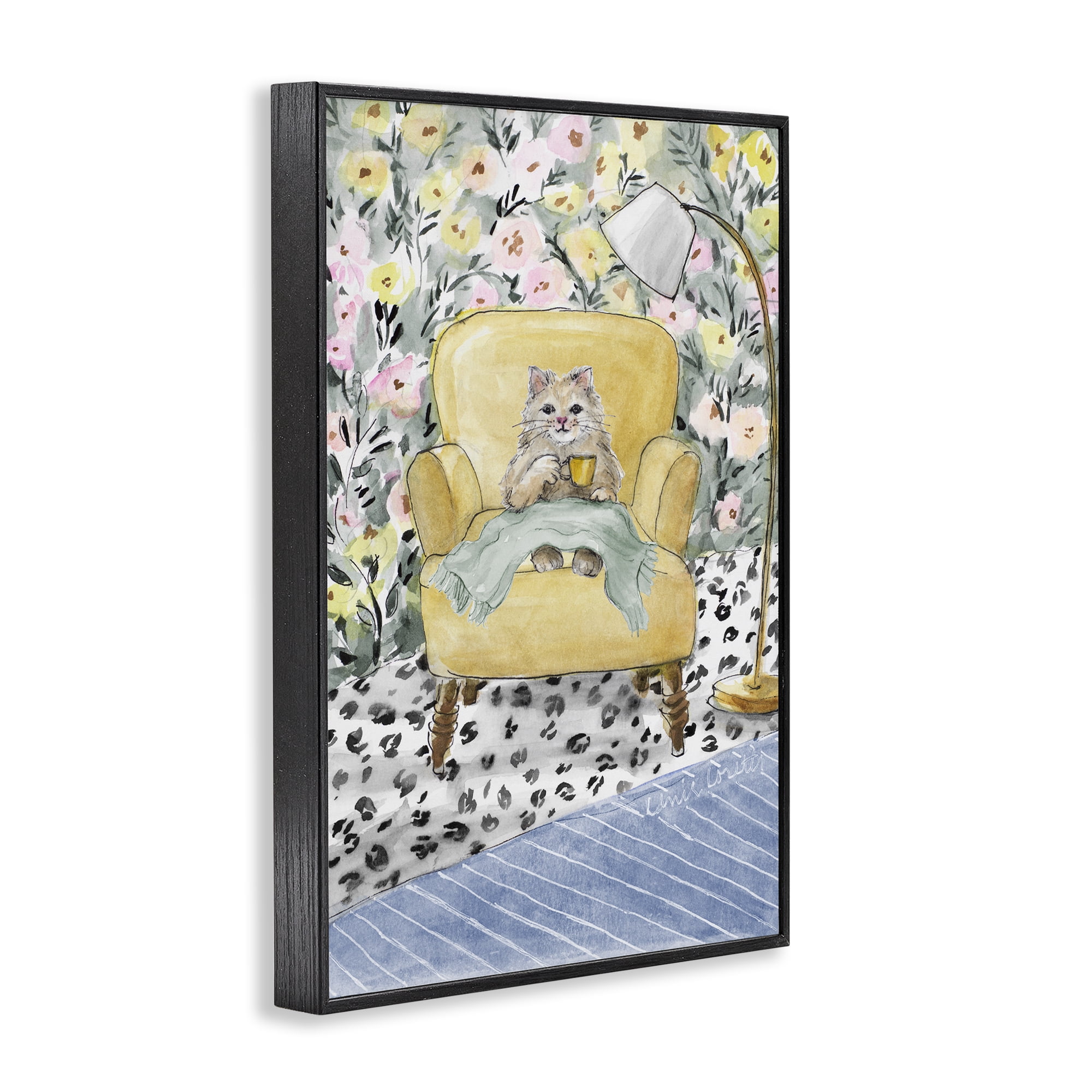 Stupell Industries Cozy Cat Corner Black Framed Giclee Art, design by Lanie Loreth