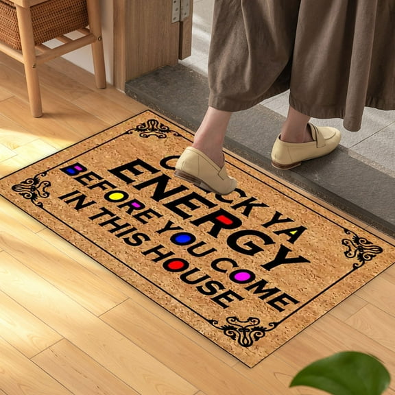 Denhf Check Ya Energy Before You Come in This House Door Mat, Funny Welcome Mat with Non-Slip Backing, Durable Doormat for Indoor Outdoor Entrance, Home and Kitchen, Front Door Mat, 23.6 x 15.8 Inch