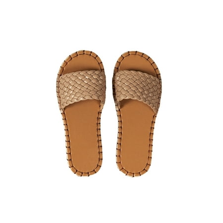 

UKAP Women s Beach Sandal Open Toe Flat Sandals Summer Slippers Anti-Skid Slip On Slides Ladies Braided Lightweight Khaki 5