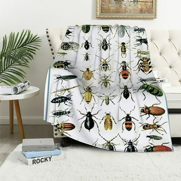 BCIIG Vintage Insects Blanket Retro Illustration Throws Gift for Boys Girls, Wild Animal Decor Plush Soft Lightweight Flannel   Blankets for Bed Couch Chair   40x50in